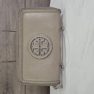Tory Burch Taupe Leather Wallet Organizer Clutch Purse